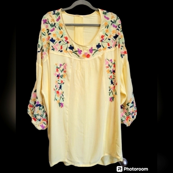PARAGON One Size (upto 4X) Embroidered Buttery Yellow Tunic - Picture 1 of 7
